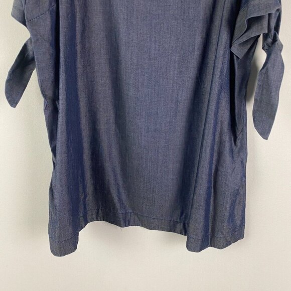 Banana Republic Blue Chambray Cold Shoulder Top Size M Petite Short Sleeve - Picture 3 of 10